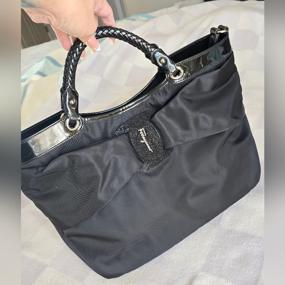 Authentic Salvatore Ferragamo Nylon Handbag Or Shoulder Bag